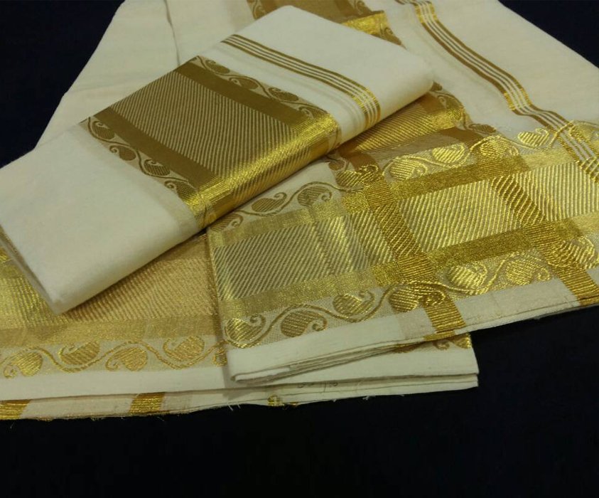 Traditional Kerala Designer Kasavu Set Mundu Women Wear